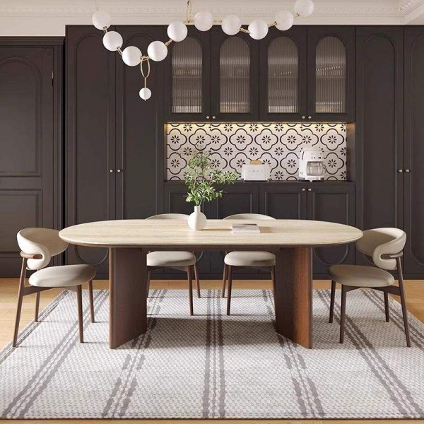 Modern Retro 6-Seater Walnut Kitchen Table Oval Solid Wood Solid Wood Dining Table Set 8 Chairs for Restaurant Home Dinner