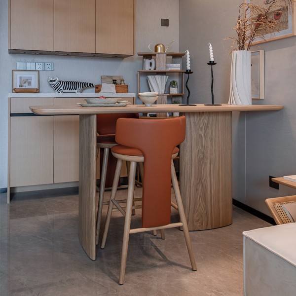 Modern Style Dining Room Set High Base Leather Chair & Rectangle Wooden Table Rustic Furniture for Kitchen Use Home