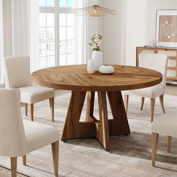 Modern 47-Inch Wooden Pedestal Base Dining Table for 4-6 Round Kitchen & Dining Room Circle Table