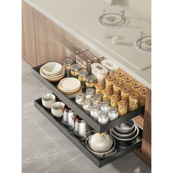 Retractable Pull-Out Basket for Kitchen Cabinets Built-In Storage Rack for Bottle and Storage Box Organizer Accessory