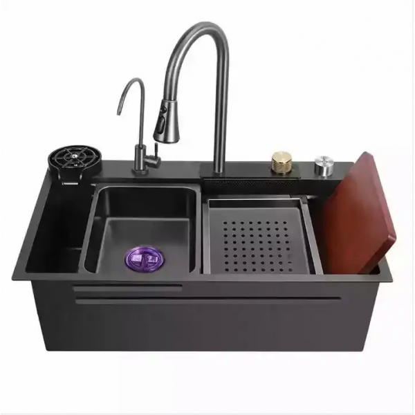 Luxury Undermount Hidden Black Dishwasher Multifunction Stainless Steel Modern Waterfall Smart Kitchen Sinks Waterfall
