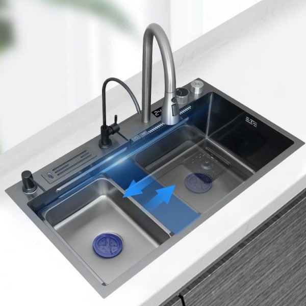 Luxury Undermount Hidden Black Dishwasher Multifunction Stainless Steel Modern Waterfall Smart Kitchen Sinks Waterfall