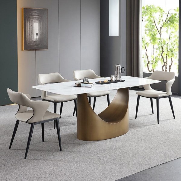 Sintered Slab Table Natural Marble Dining Table 8 Seats Kitchen Table in Stock Ready to Ship Modern Dining Room
