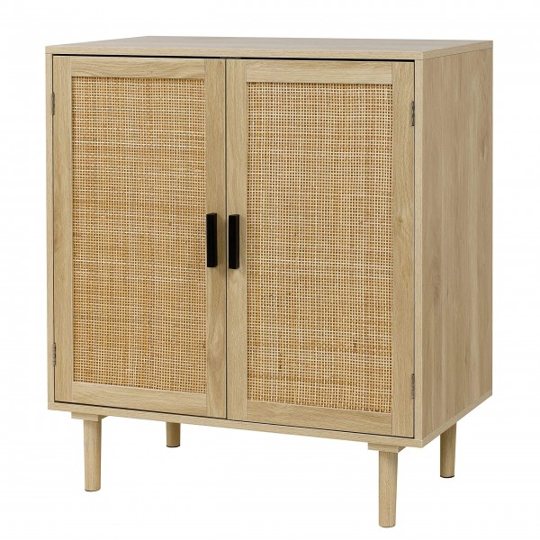Wood Buffet Kitchen Storage Cabinet Sideboard With Rattan Decorated Doors