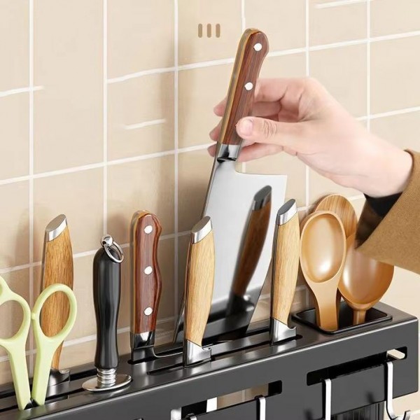 Single-Tier Wall Mounted Metal Kitchen Organizer Rack Multifunctional Chopstick Knife Utensil Storage Holder