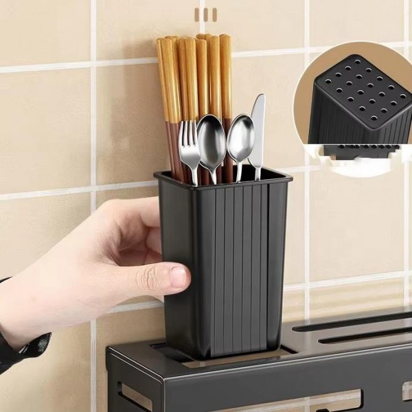 Single-Tier Wall Mounted Metal Kitchen Organizer Rack Multifunctional Chopstick Knife Utensil Storage Holder