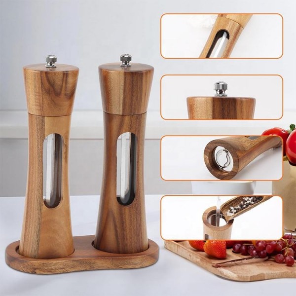 Adjustable Acrylic Transparent Window Manual Pepper Onion Garlic Grinder-Good Grip Salt and Black Pepper Mill Mini Mill