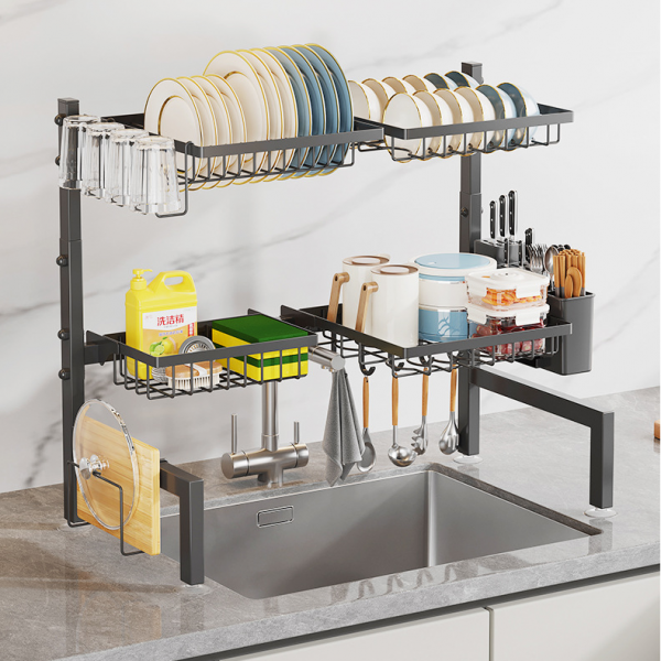 Adjustable 2 Tier Large Kitchen Sink Shelf Over the Counter Dish Drying Rack Over the Sink Drain Rack Organizer