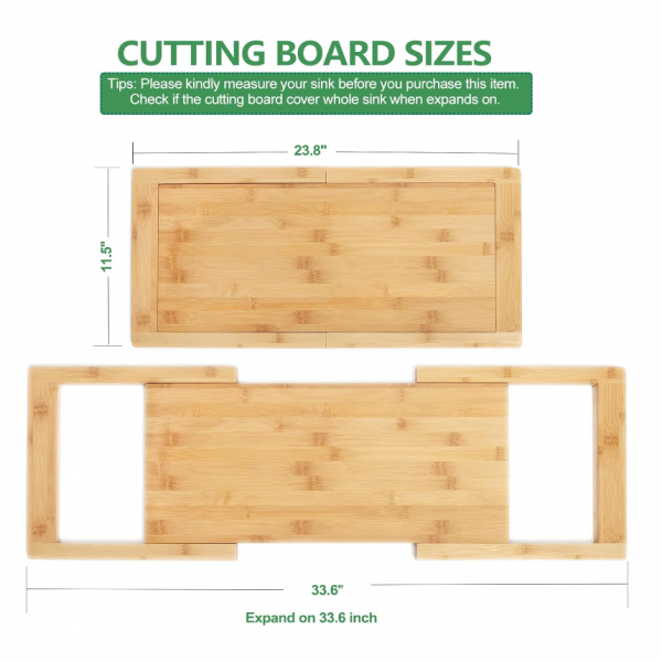 Extra Large Wood Cutting Board Set Kitchen Chopping Board Bamboo Wood Over-the-Sink Expandable Cutting Board