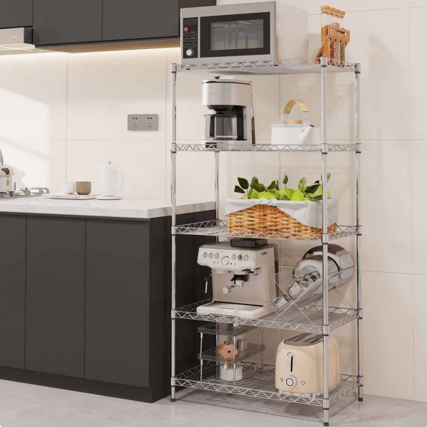Chrome Wire Shelving Metal Storage Rack Adjustable Shelves Standing Storage Shelf Kitchen Boltless Rack