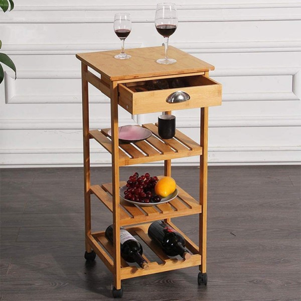 Bamboo Kitchen Trolley Cart Assembled Kitchen Island With Wheels