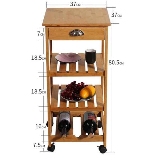Bamboo Kitchen Trolley Cart Assembled Kitchen Island With Wheels