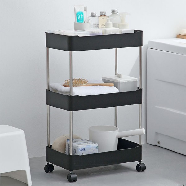 3 Tier Black Kitchen Cart Trolley Storage Rack Rolling Utility Storage Rack Cart on Wheels
