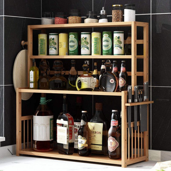 Factory Direct Customized Bamboo Spice Jars Storage Three-tiered Spice Racks for Kitchen Organizer