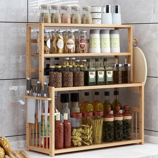 Factory Direct Customized Bamboo Spice Jars Storage Three-tiered Spice Racks for Kitchen Organizer