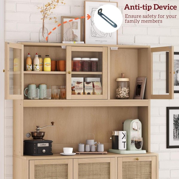 Wooden Storage Cabinet with Microwave Oven Stand Charging Station Countertop Bar Cabinet Drawers with Glass Door