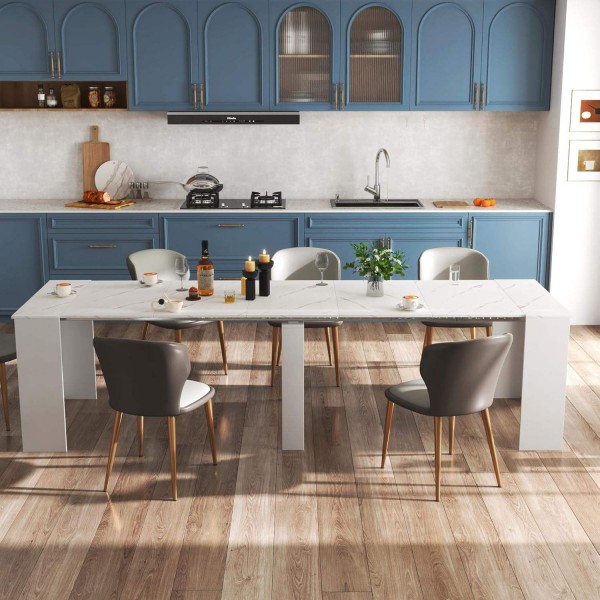 Modern Rectangular Extendable Marble Dining Table for Home Kitchen Living Room Conference Room Furniture