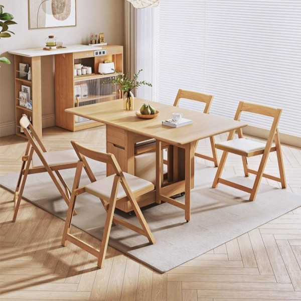 Space-Saving Design Solid Wood Multifunctional Folding Table Universal Wheel Mobile Dining Chair Combination Furniture Set