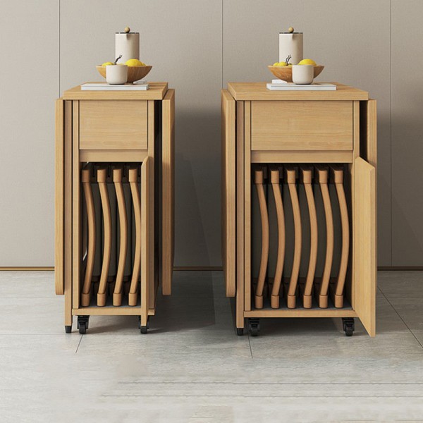 Space-Saving Design Solid Wood Multifunctional Folding Table Universal Wheel Mobile Dining Chair Combination Furniture Set