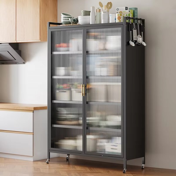 Large Capacity Kitchen Storage Cabinet Multi-layer Bowls Dishes Storage Shelf Dustproof Cupboard with Doors