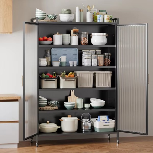 Large Capacity Kitchen Storage Cabinet Multi-layer Bowls Dishes Storage Shelf Dustproof Cupboard with Doors