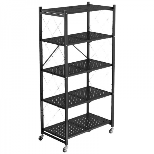 Home Use Metal Folding Storage Rack No-Installation One-Pull Mobile Floor Shelf Multi-Layer Utensil Kitchen Storage Artifact