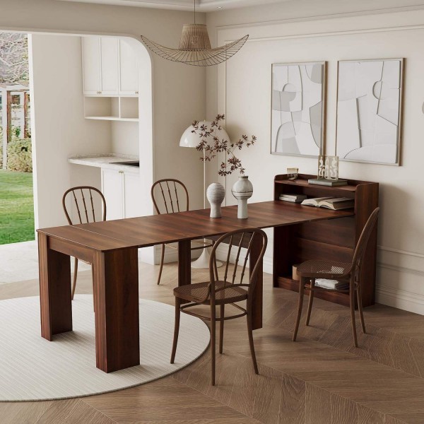 Extendable wooden dining table for home use in multiple sizes