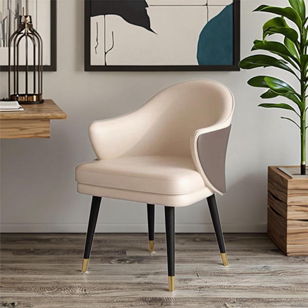 Modern Cotton Armchair Comfortable Dining Makeup Chair Leather Fabric Wooden Legs Dining Room Set Dining Chair