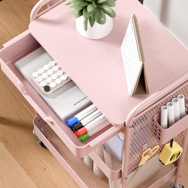 Multi Purpose 3 Tier Rolling Storage Rack Organizer Utility Trolley DIY Pegboard Storage Cart with Drawer
