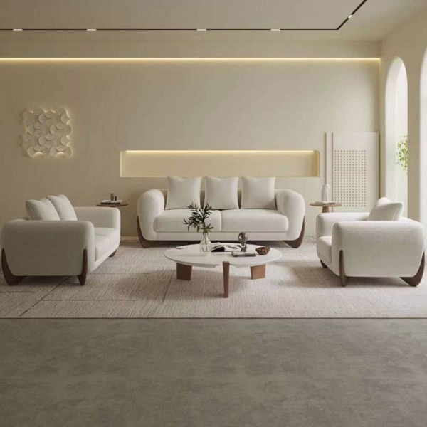 High Quality Sofa Set Luxury Couches Modern Fabric White Sofas with Solid Wood Leg for Home Living Room Furniture