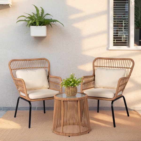 Modern Simple Wicker Garden Set Balcony Furniture Patio Bistro Sets Large Armchairs Rattan Conversation Sets Outdoor Chairs