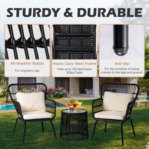 Modern Simple Wicker Garden Set Balcony Furniture Patio Bistro Sets Large Armchairs Rattan Conversation Sets Outdoor Chairs