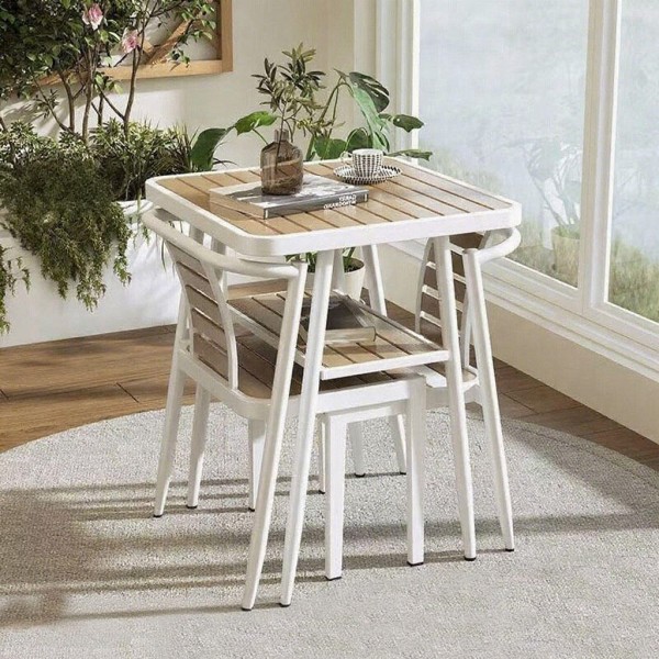 Small Apartment Tea Time Villa Garden Leisure Household Simple Square Outdoor Table Chair Combination for Dining Wood Material