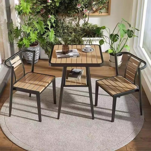 Small Apartment Tea Time Villa Garden Leisure Household Simple Square Outdoor Table Chair Combination for Dining Wood Material
