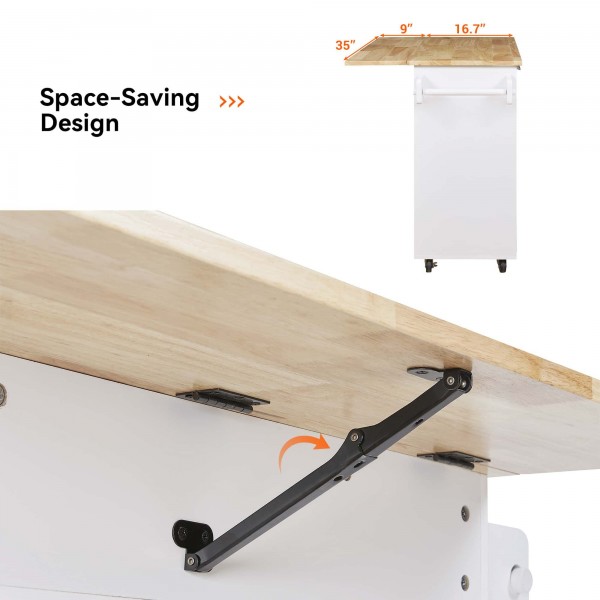 Kitchen Island with Drop Leaf, Rolling Kitchen Island Cart with Internal Storage Racks, Wood Kitchen Island on Wheels