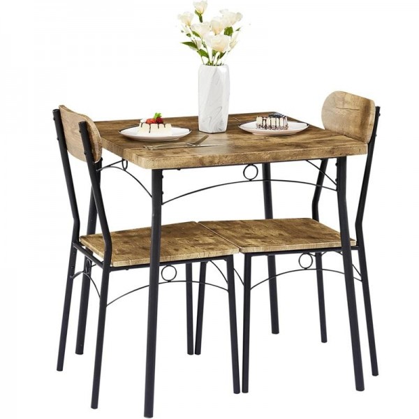 BREAKFAST TABLE SET METAL FRAME and STORAGE SHELF 3 PIECES DINING SET for KITCHEN DINING ROOM