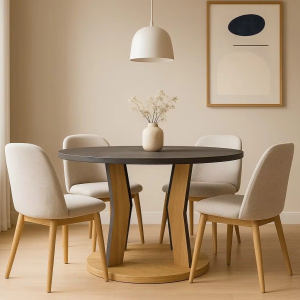 Custom Kitchen Furniture Small Set Minimalist Mdf Modern Room Wood Round Wooden Dining Table for Home Use