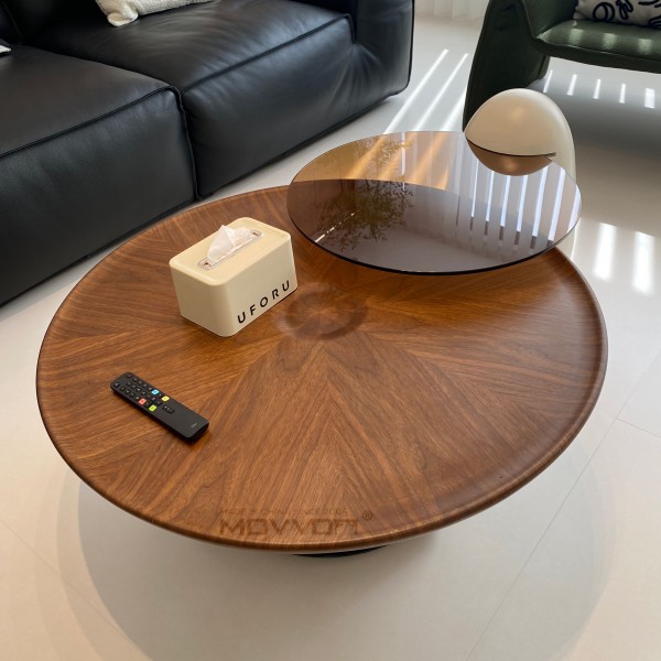 Nordic Style New Luxury Round Coffee Table Set Living Room Furniture with Wooden Base and Glass Top