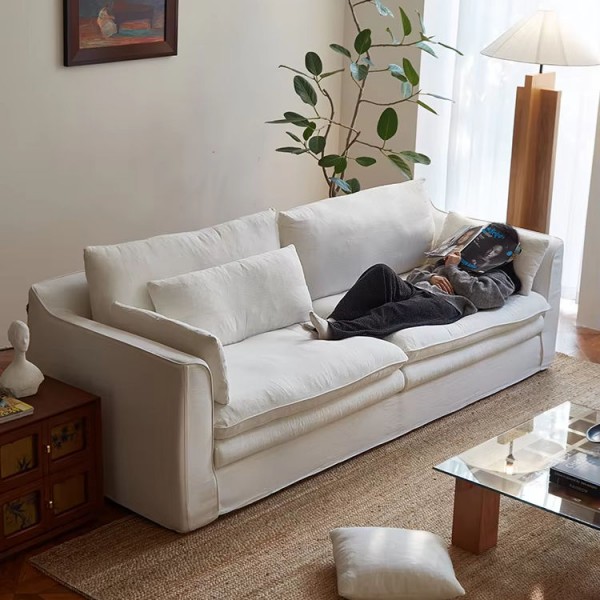 Japanese-Style Wabi-Sabi Luxury Minimalist Comfortable Soft Sofa Set Solid Wood Cotton and Linen Sofa Designer FURNITURE