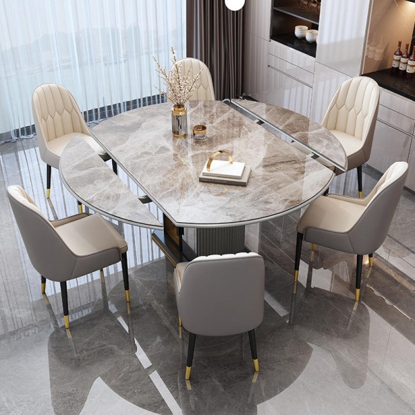 Luxury Round Table Space Saving Furniture Foldable Rock Slab and Dinning Table Set for 6