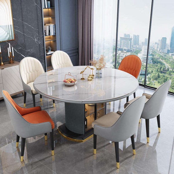 Luxury Round Table Space Saving Furniture Foldable Rock Slab and Dinning Table Set for 6