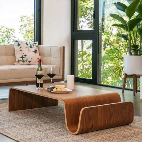 Mid Century Modern Luxury Hotel Home Living Room Furniture Curved Plywood Soild Wood Coffee Table
