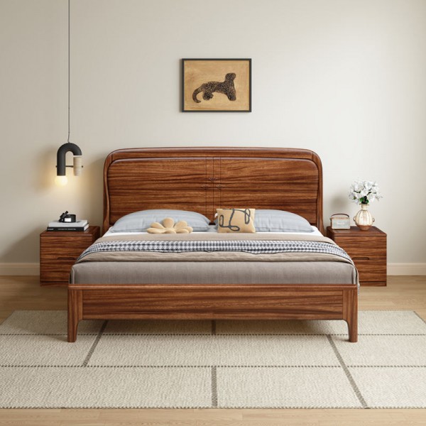 Modern Simple Solid Wood Queen & King Size Bed Frame Wholesale Simple Furniture Set for Apartment Bedroom