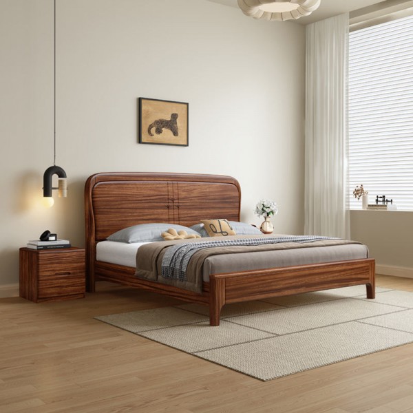 Modern Simple Solid Wood Queen & King Size Bed Frame Wholesale Simple Furniture Set for Apartment Bedroom