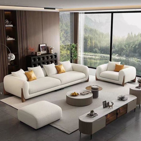 Modern White Fabric 1-2 -3 -4 Seats Sofa Couch Light Luxury Designer Hotel Living Room Furniture Teddy Velvet Straight Sofa Set