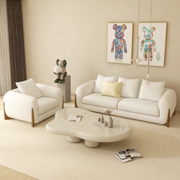 Nordic Modern Apartment Furniture Polar Fleece 2 Seater Lounge Sofa Fabric Couch Set Upholstered Living Room Modular Sofas