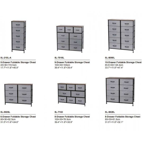 Dark Grey Fabric 10 Drawer Storage Tower Wardrobe Dresser Chest Bedroom Furniture