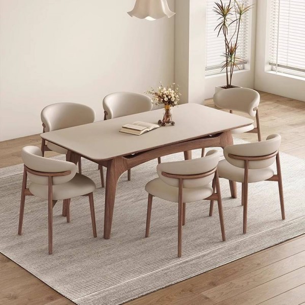 Modern Solid Wood Dining Room Furniture Set Including Marble Top Dining Table and Chairs for Home Use