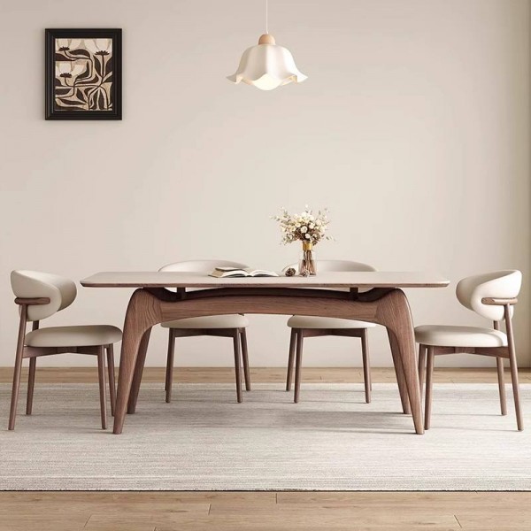 Modern Solid Wood Dining Room Furniture Set Including Marble Top Dining Table and Chairs for Home Use