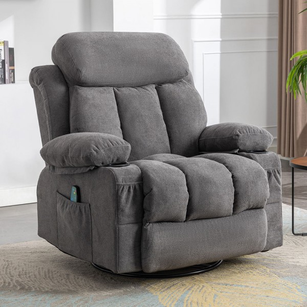 Gray Color Fabric Rocking Rotating Recliner Chair With Massage and Heated